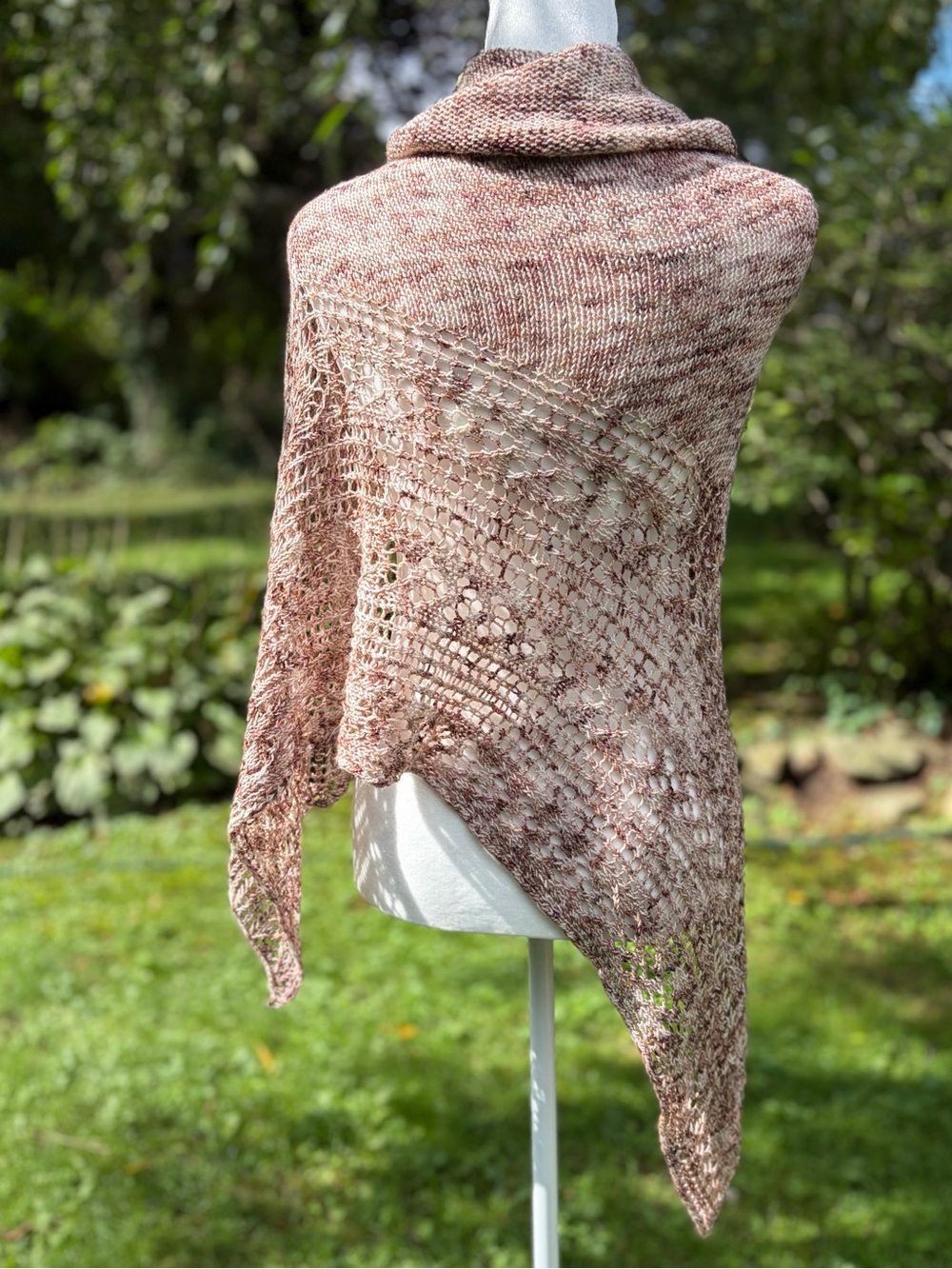 Custom Oversize Luxury Brown and Cream Intricate Lace Hand Knit Merino Shawl